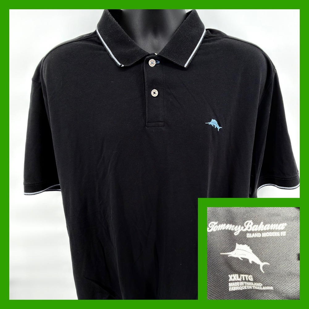 Tommy Bahama Polo Shirt Mens XXL Black Supima Cotton Island Modern Fit Marlin SS